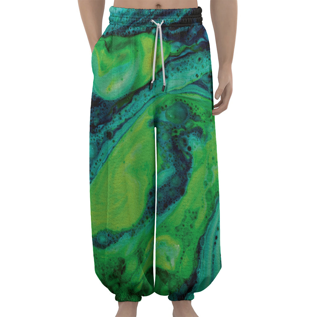 Turquoise And Green Acid Melt Print Lantern Pants