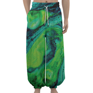 Turquoise And Green Acid Melt Print Lantern Pants