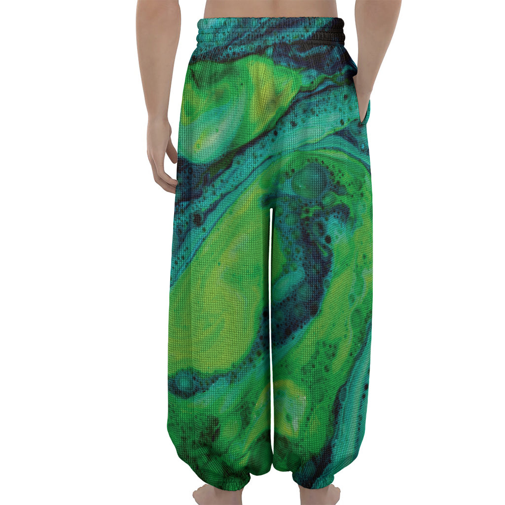 Turquoise And Green Acid Melt Print Lantern Pants