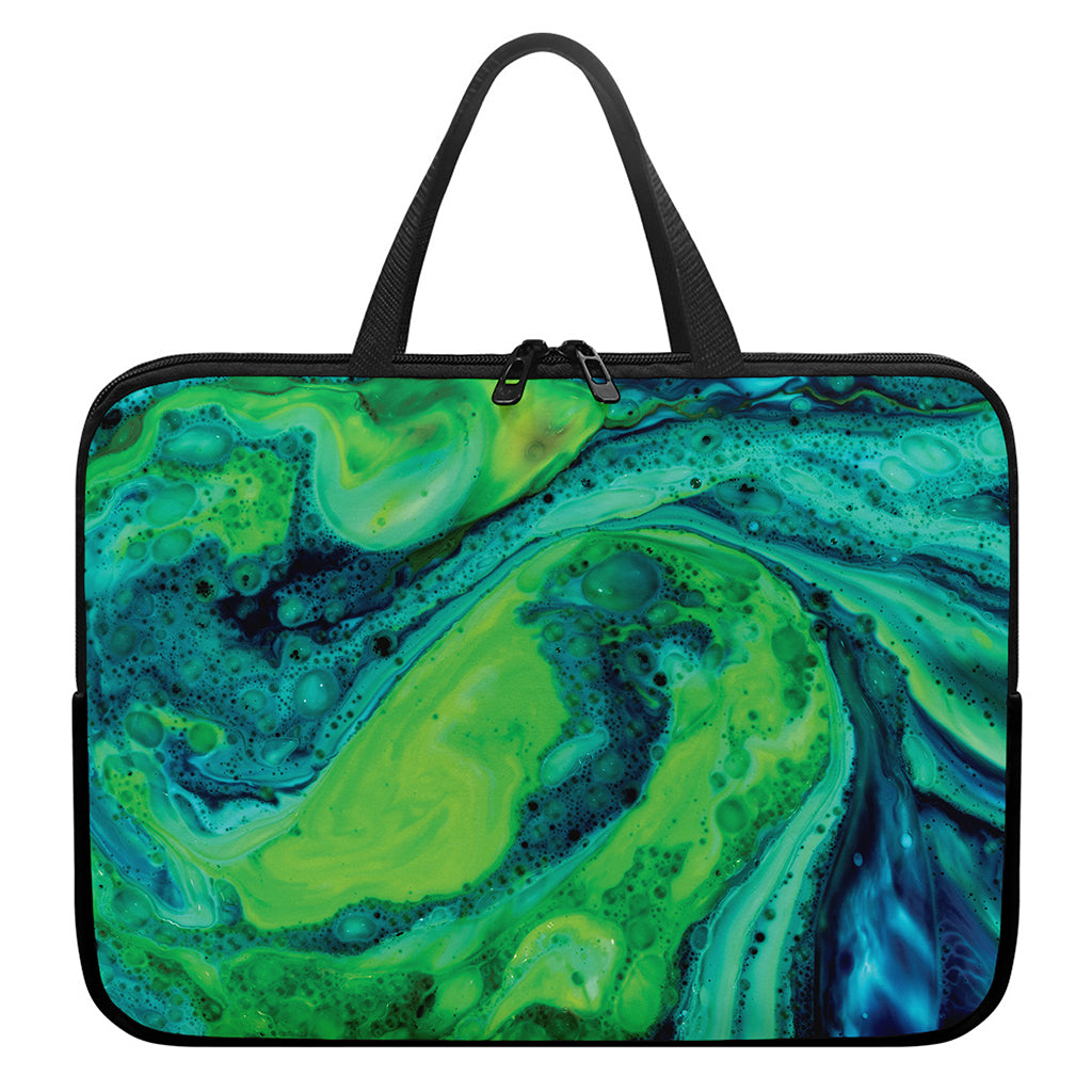 Turquoise And Green Acid Melt Print Laptop Sleeve With Handle