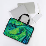Turquoise And Green Acid Melt Print Laptop Sleeve With Handle