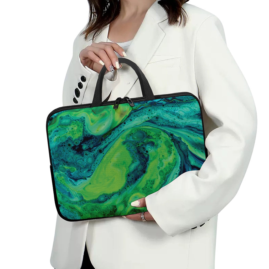 Turquoise And Green Acid Melt Print Laptop Sleeve With Handle