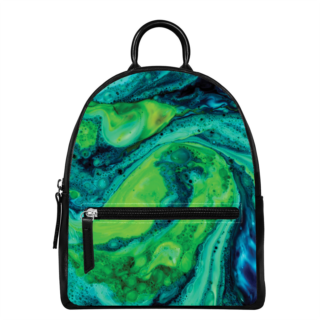 Turquoise And Green Acid Melt Print Leather Backpack
