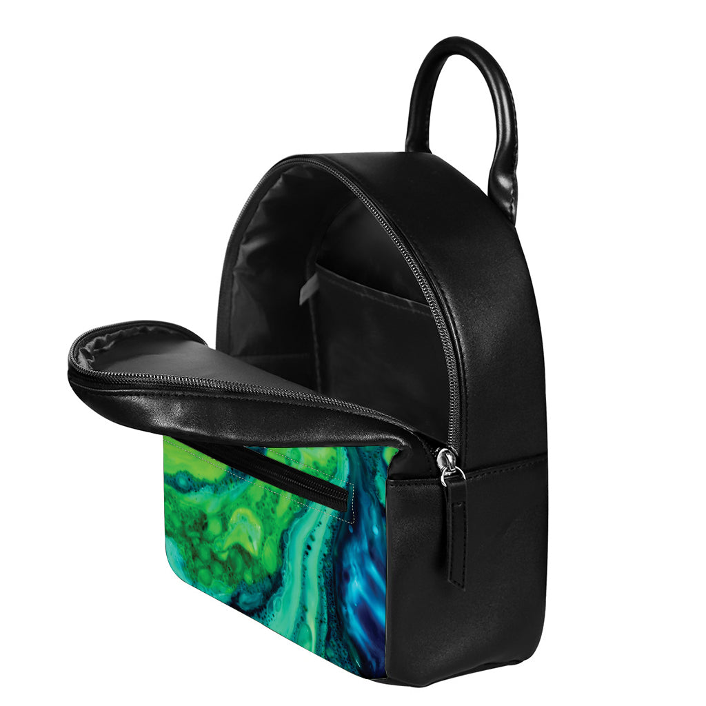 Turquoise And Green Acid Melt Print Leather Backpack