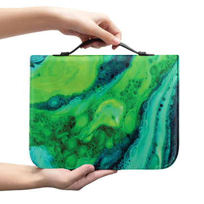 Turquoise And Green Acid Melt Print Leather Bible Cover