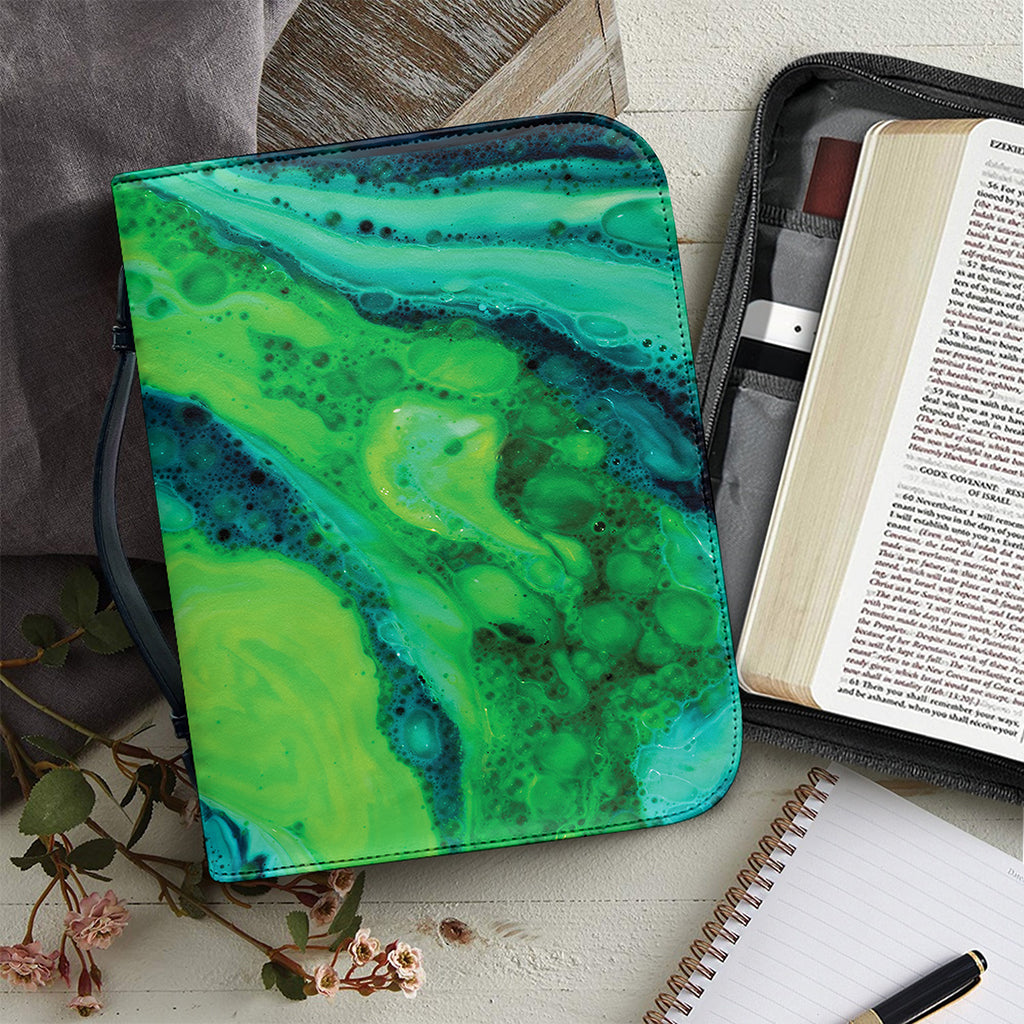 Turquoise And Green Acid Melt Print Leather Bible Cover