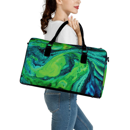 Turquoise And Green Acid Melt Print Leather Duffle Bag