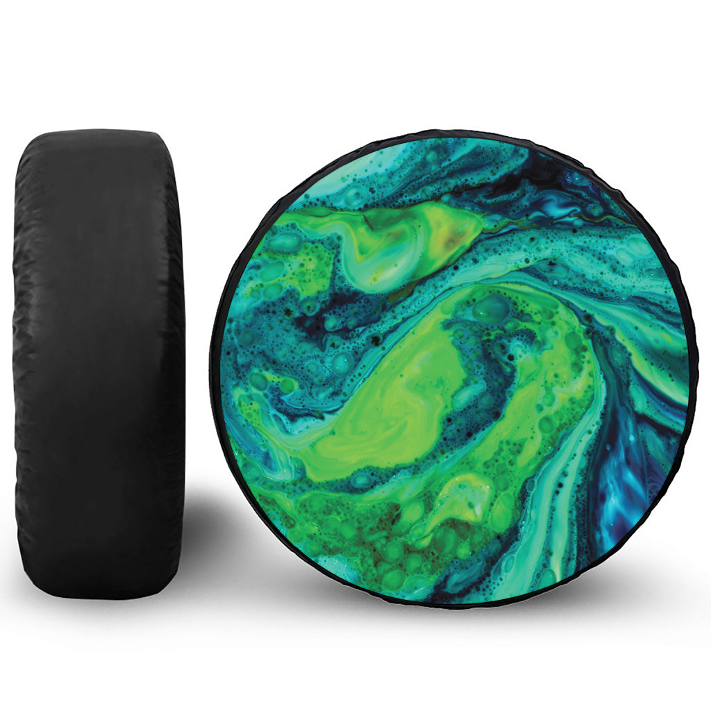 Turquoise And Green Acid Melt Print Leather Spare Tire Cover