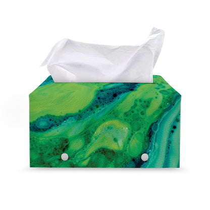 Turquoise And Green Acid Melt Print Leather Tissue Box Cover
