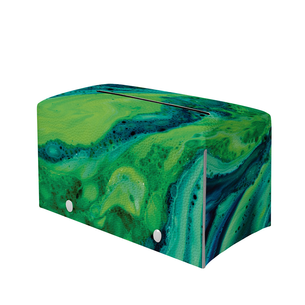 Turquoise And Green Acid Melt Print Leather Tissue Box Cover