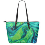 Turquoise And Green Acid Melt Print Leather Tote Bag