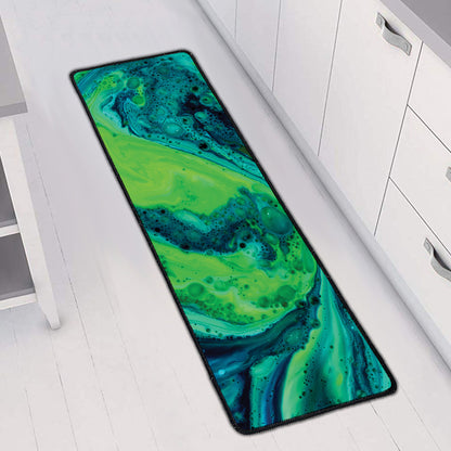 Turquoise And Green Acid Melt Print Long Kitchen Mat