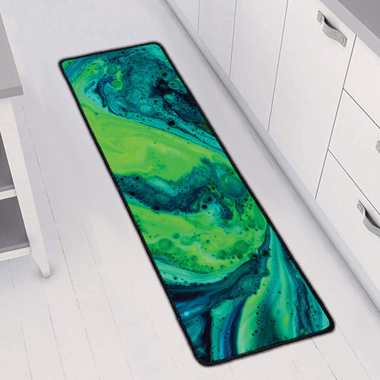 Turquoise And Green Acid Melt Print Long Kitchen Mat