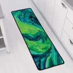 Turquoise And Green Acid Melt Print Long Kitchen Mat