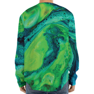 Turquoise And Green Acid Melt Print Long Sleeve Baseball Jersey