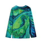 Turquoise And Green Acid Melt Print Long Sleeve Short Coat