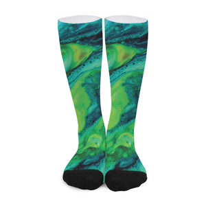 Turquoise And Green Acid Melt Print Long Socks