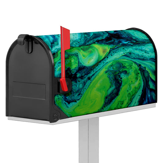 Turquoise And Green Acid Melt Print Mailbox Cover