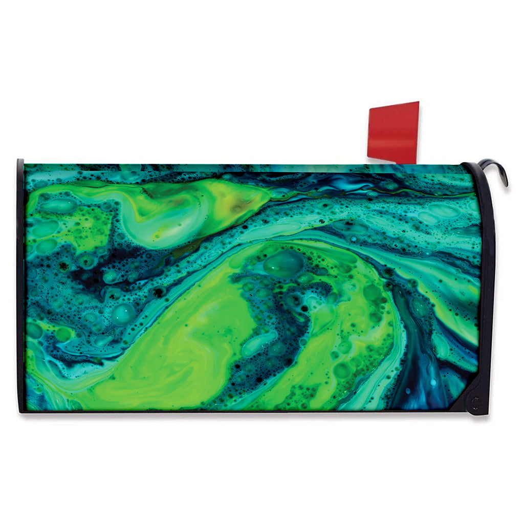 Turquoise And Green Acid Melt Print Mailbox Cover