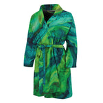 Turquoise And Green Acid Melt Print Men's Bathrobe