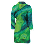 Turquoise And Green Acid Melt Print Men's Bathrobe