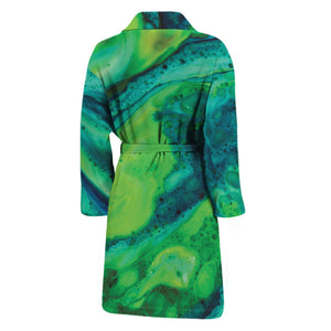 Turquoise And Green Acid Melt Print Men's Bathrobe