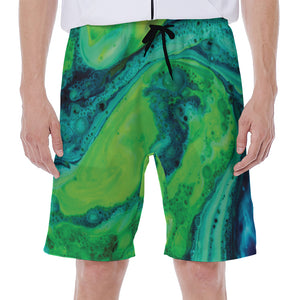 Turquoise And Green Acid Melt Print Men's Beach Shorts