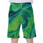 Turquoise And Green Acid Melt Print Men's Beach Shorts