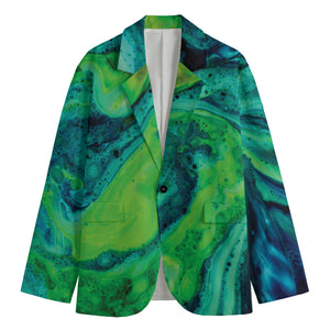 Turquoise And Green Acid Melt Print Men's Blazer