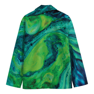 Turquoise And Green Acid Melt Print Men's Blazer