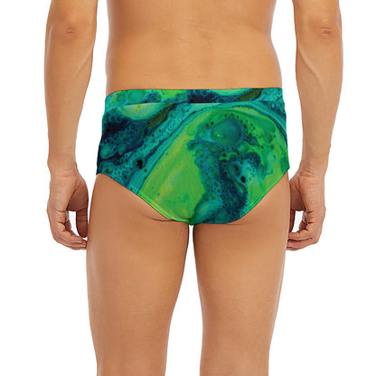 Turquoise And Green Acid Melt Print Men's Briefs