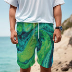 Turquoise And Green Acid Melt Print Men's Cargo Shorts