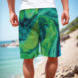 Turquoise And Green Acid Melt Print Men's Cargo Shorts