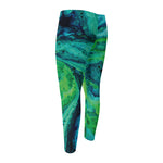 Turquoise And Green Acid Melt Print Men's Compression Pants