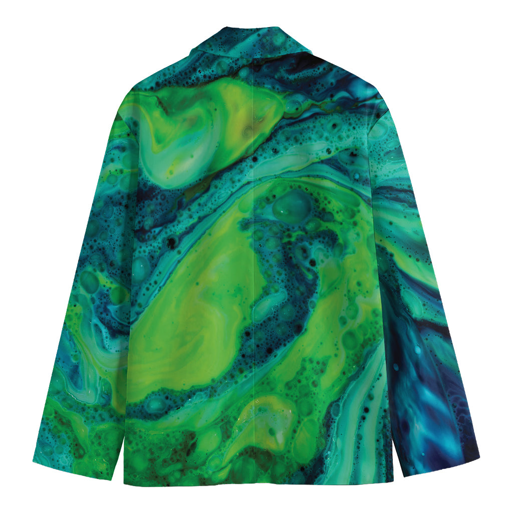 Turquoise And Green Acid Melt Print Men's Cotton Blazer