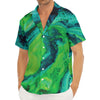 Turquoise And Green Acid Melt Print Men's Deep V-Neck Shirt