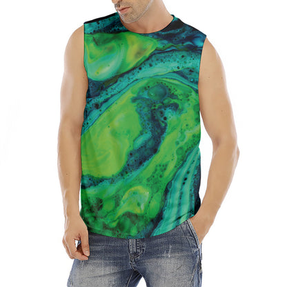 Turquoise And Green Acid Melt Print Men's Fitness Tank Top