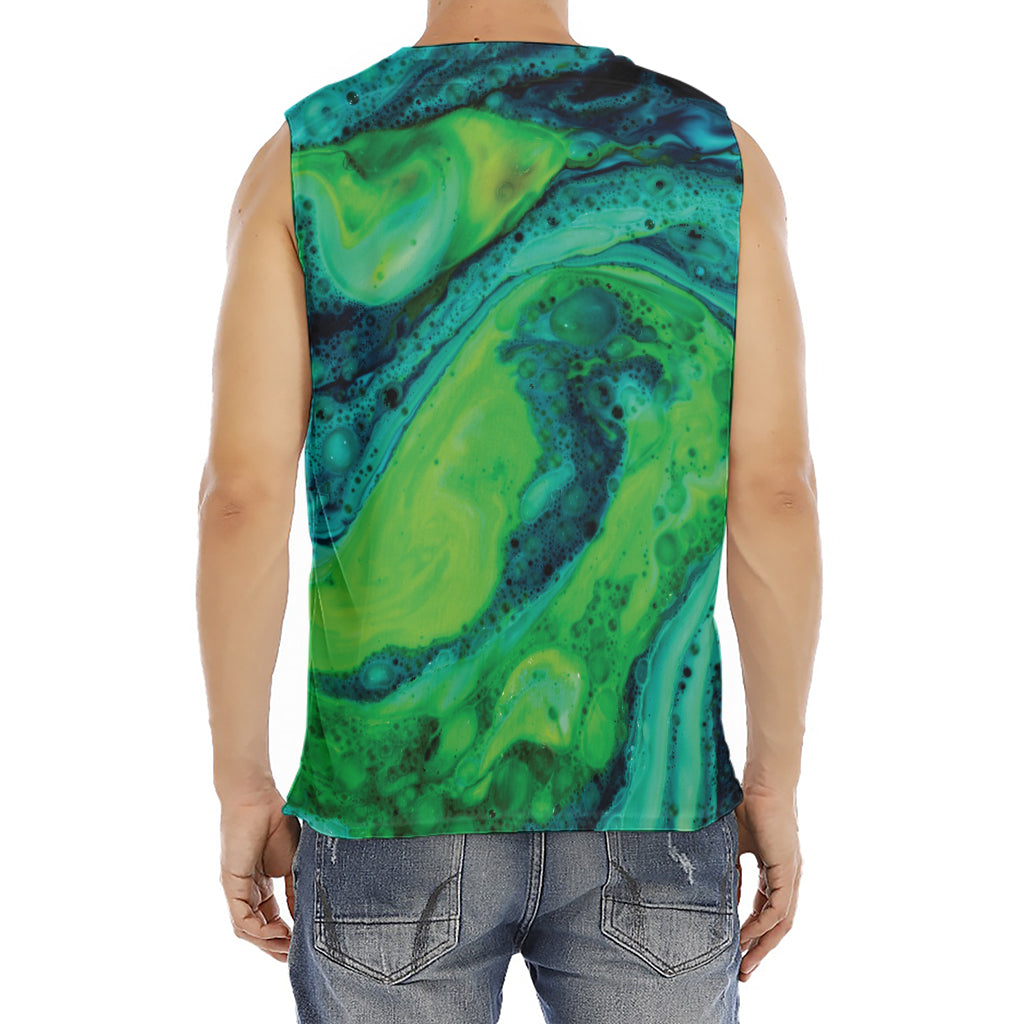 Turquoise And Green Acid Melt Print Men's Fitness Tank Top