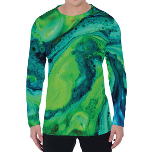 Turquoise And Green Acid Melt Print Men's Long Sleeve T-Shirt