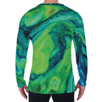 Turquoise And Green Acid Melt Print Men's Long Sleeve T-Shirt