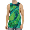 Turquoise And Green Acid Melt Print Men's Muscle Tank Top