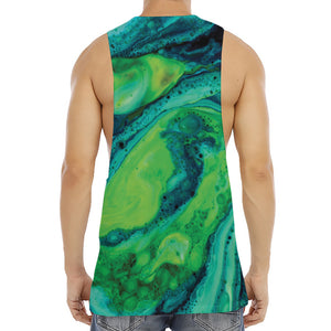 Turquoise And Green Acid Melt Print Men's Muscle Tank Top