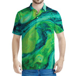 Turquoise And Green Acid Melt Print Men's Polo Shirt