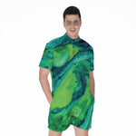 Turquoise And Green Acid Melt Print Men's Rompers