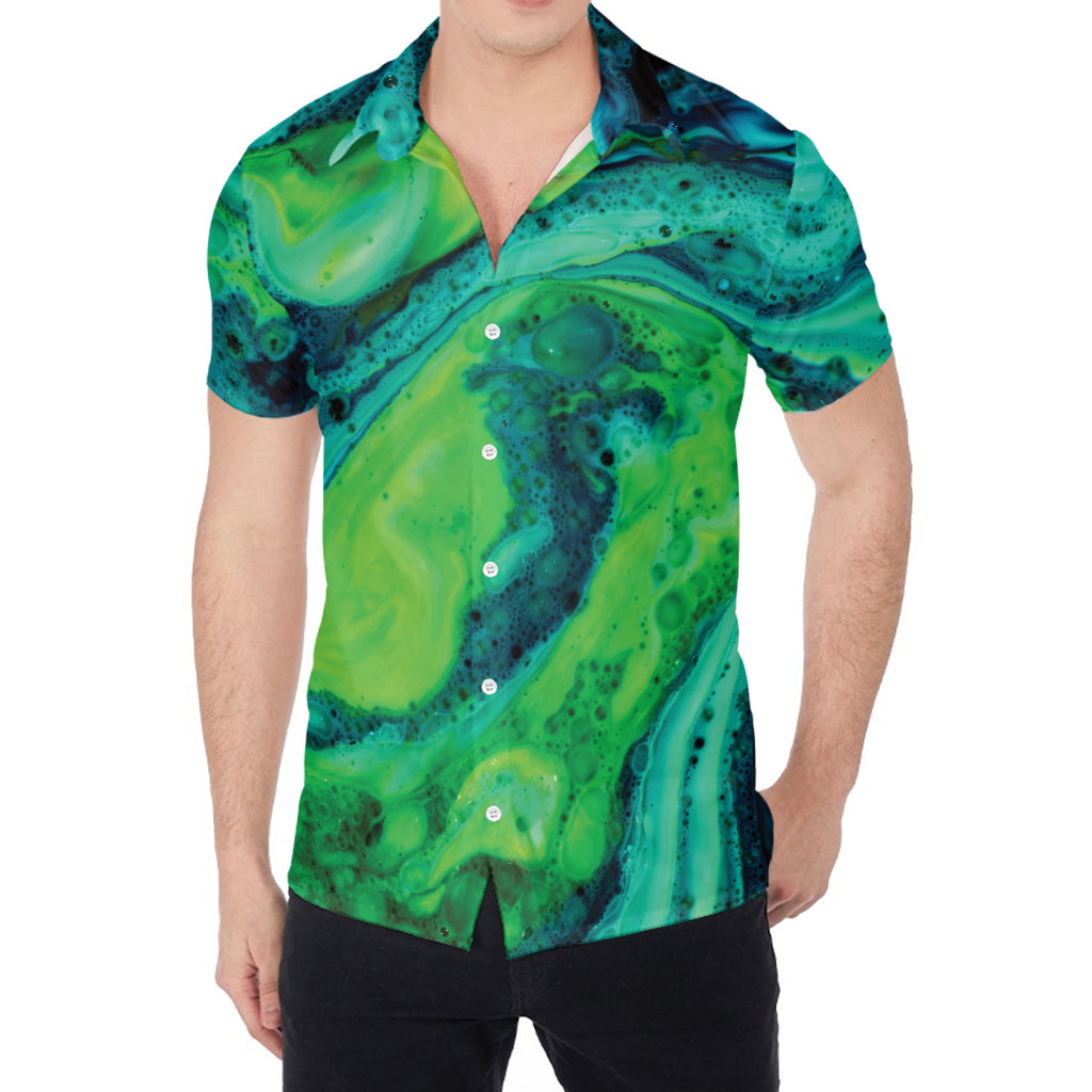 Turquoise And Green Acid Melt Print Men's Shirt