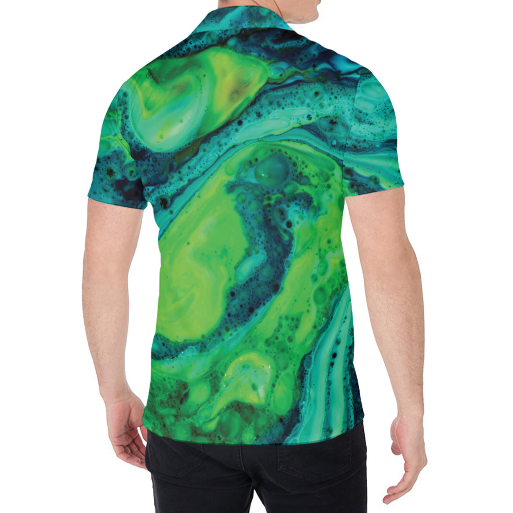 Turquoise And Green Acid Melt Print Men's Shirt