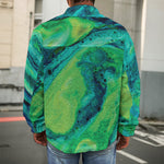 Turquoise And Green Acid Melt Print Men's Shirt Jacket