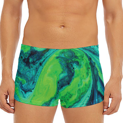 Turquoise And Green Acid Melt Print Men's Short Boxer Briefs