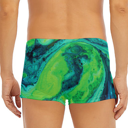 Turquoise And Green Acid Melt Print Men's Short Boxer Briefs