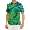 Turquoise And Green Acid Melt Print Men's Short Sleeve Rash Guard